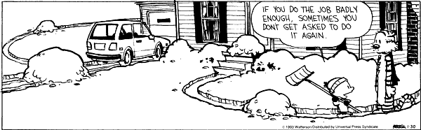 Calvin shoveling snow